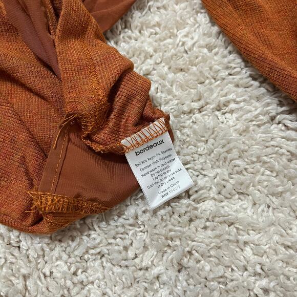 Anthropologie Bordeaux Medium Boxy Oversized Orange Ribbed V Neck Top - Picture 6 of 7